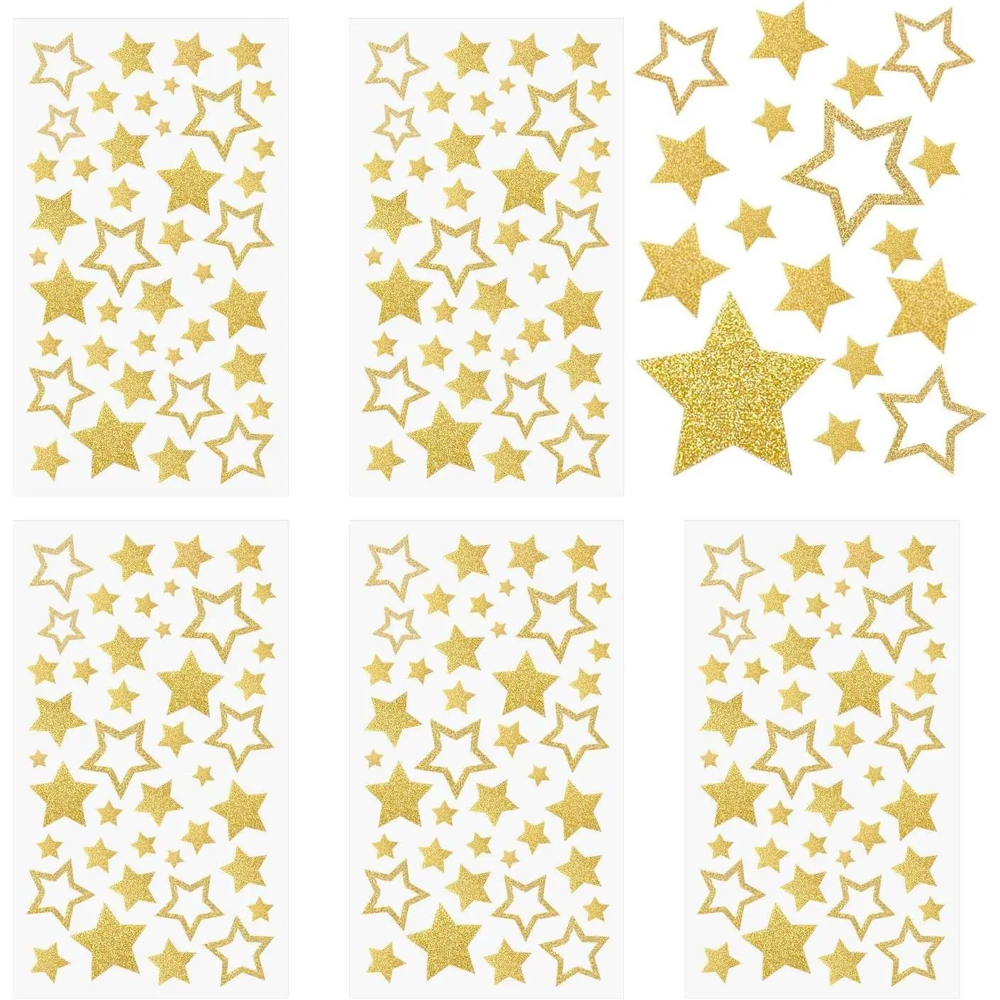 5 Sheets Glitter Star Stickers, Gold Stars Stickers, Self-Adhesive Star Labels, Star Decals for Crafts, Christmas Decoration Scrapbooks Cards Kids Reward, Teacher Stickers Stars