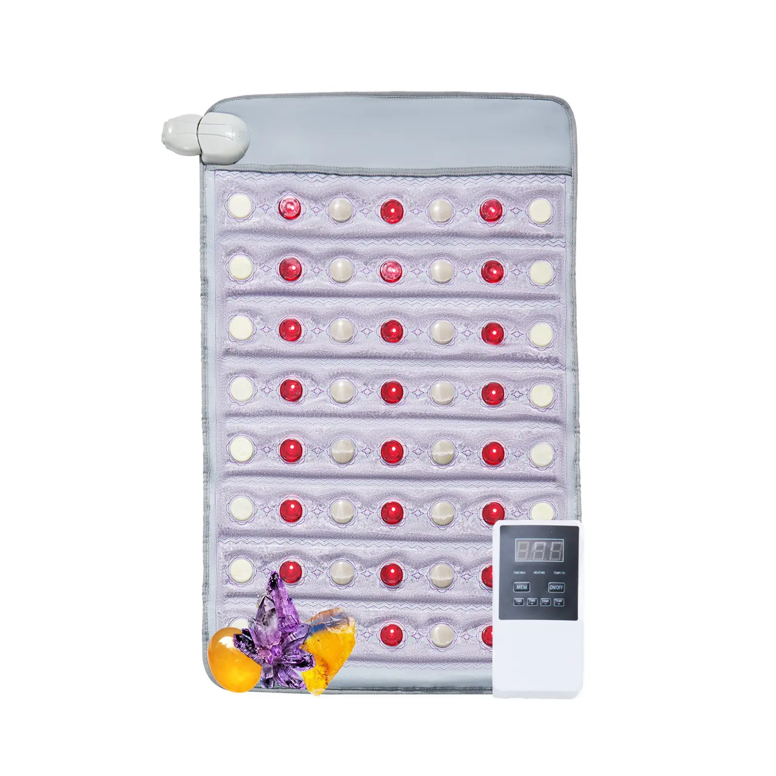 VEVOR Rectangular Far Infrared Heating Pad - 32"x20" Full Size Amethyst Pad with Jade Stones, Tourmaline, 660nm Photon Light, Negative Ions, 103-159°F Gemstone Heat, 0-12H Plug-in Timer for Pain Relief