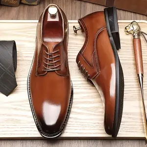 Quiet Luxury Solid Tone Derby Dress Shoes for Men & Women, Split Cowhide Leather Upper Lace-Up Footwear, Non-Slip Wearproof Rubber Outsole, All Day Comfort Durable Brown Business Casual Shoes Ideal for Middle-Aged Daily Office Outfits