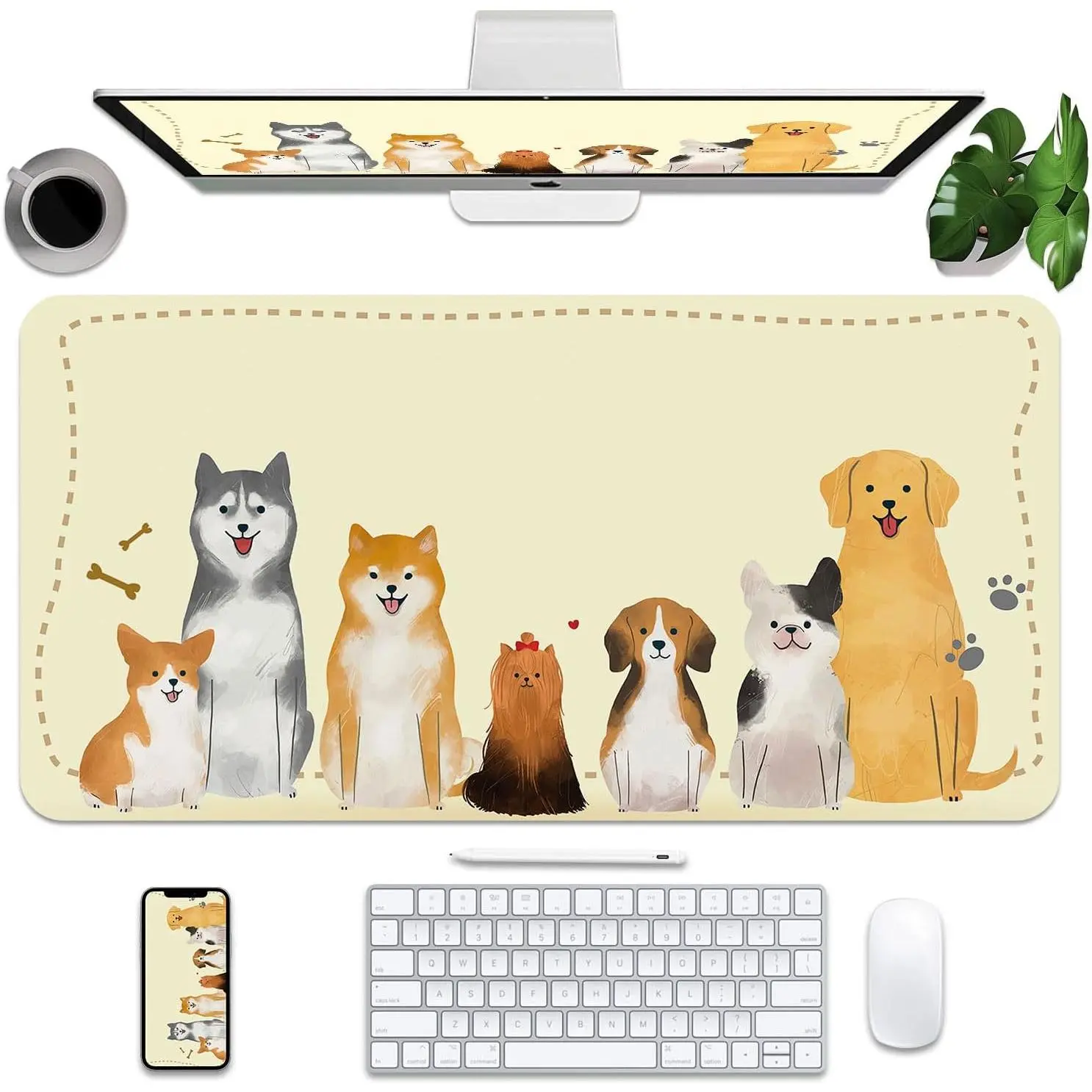 Cut Desk Mat,Desk Mat, Computer Mat for Keyboard or Mouse, Desk Mousepad Non-Slip Writing Pad Blotter, Laptop Desk Pad (31.5" x 15.7", Puppies)
