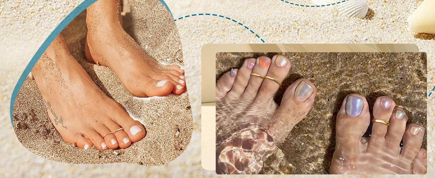 Summer 3 Pcs 14K Gold Filled Toe Rings for Women Adjustable Toe Ring Set Summer Jewellery