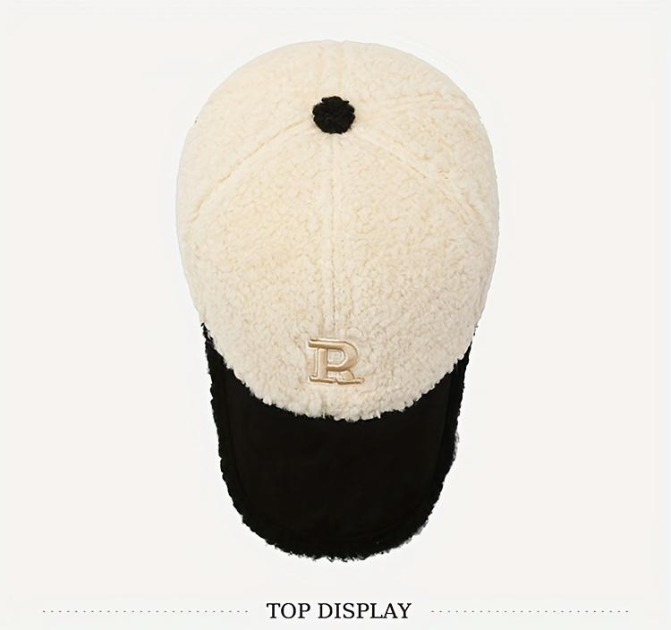 Letter R Teddy Plush Warm Baseball Cap Fashionable Versatile Duckbill Hat