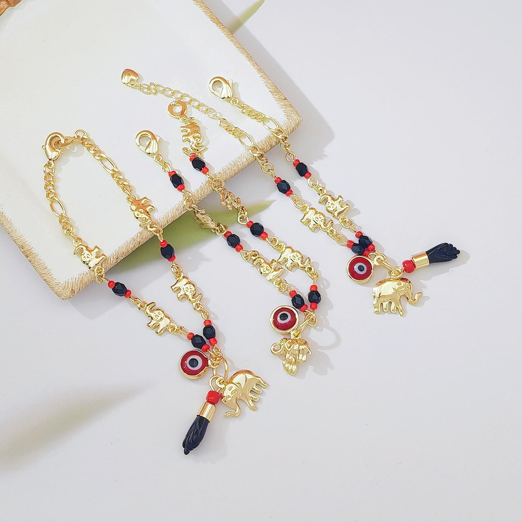Boho Evil Eye & Lucky Elephant Anklet Bracelet Set for Women Cute Cartoon Beach Jewelry Trendy Vacation Style Stackable Foot & Wrist Accessories for Summer Beach Party Daily Outfits