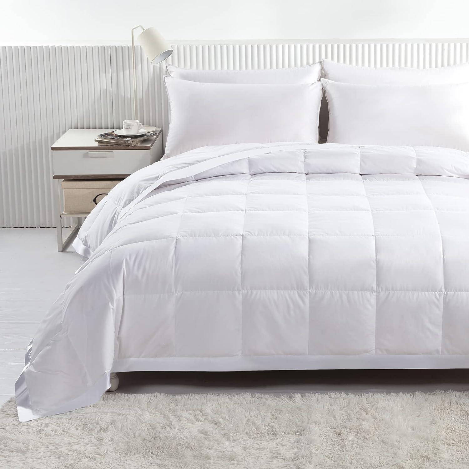 Lightweight Down  Fibers Blanket, Summer Cooling Down  Fibers Comforter  Size, Ultra-Soft Breathable Thin Bed Quilt Duvet with Satin Trim(, Cream White)