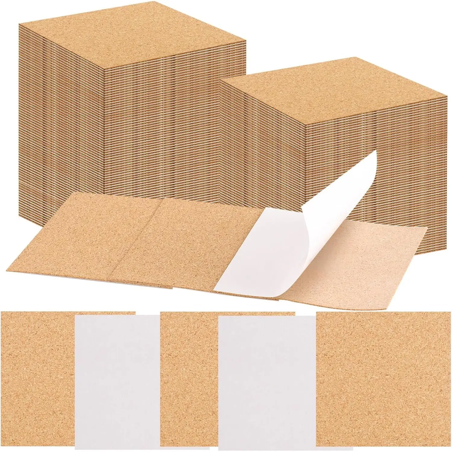 100 PCS Self-Adhesive Cork Sheets 4 x 4 Inch Squares Cork Coasters Square Corks Board Backing for DIY Crafts, Drinks and Home Tabletop Decoration