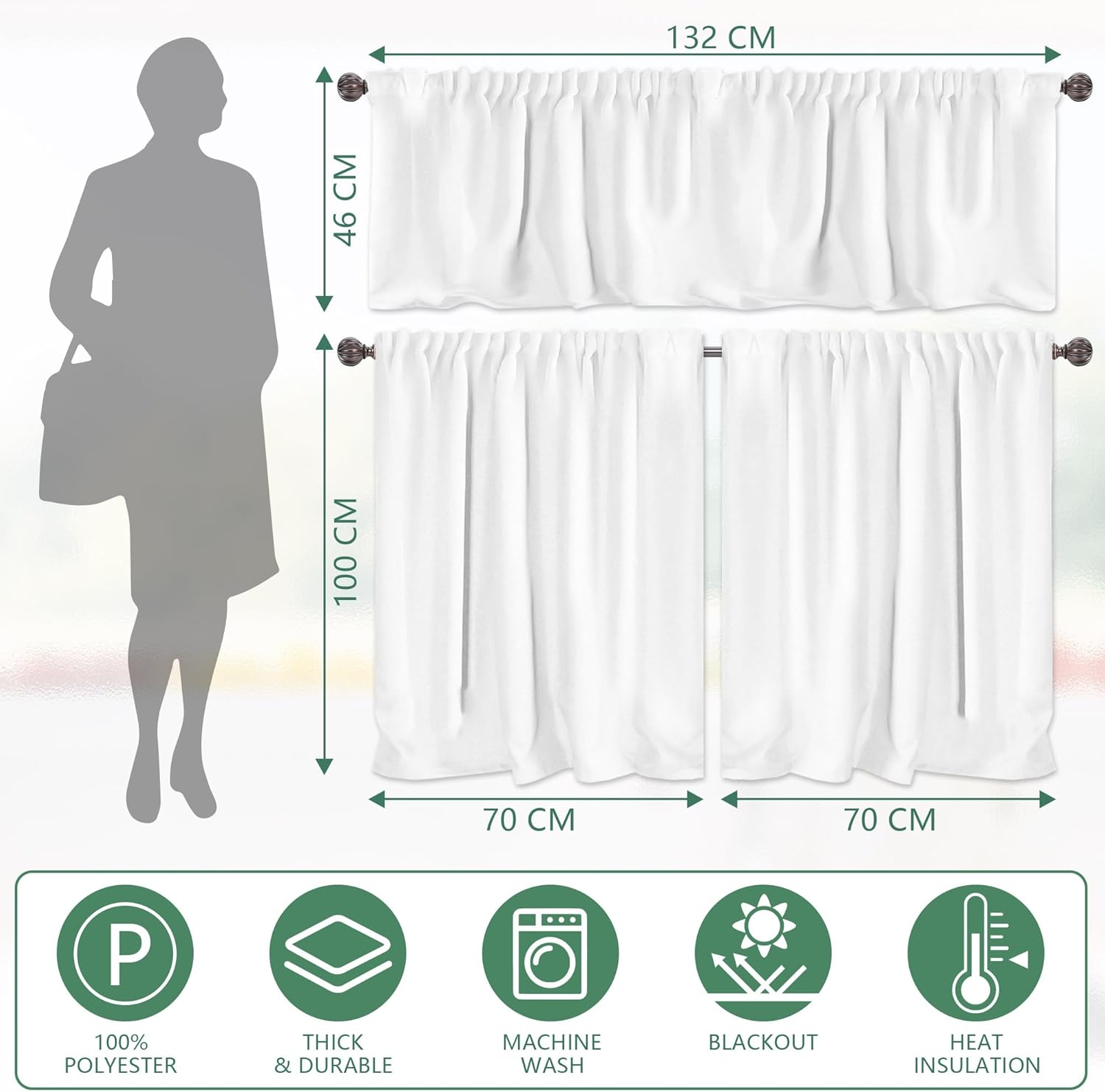 3 Piece Spring  Curtains and valances Set, Random 2 Styles Summer Floral Cafe Curtain 36 inch Length Black & White Buffalo Plaid  Decor kitchen