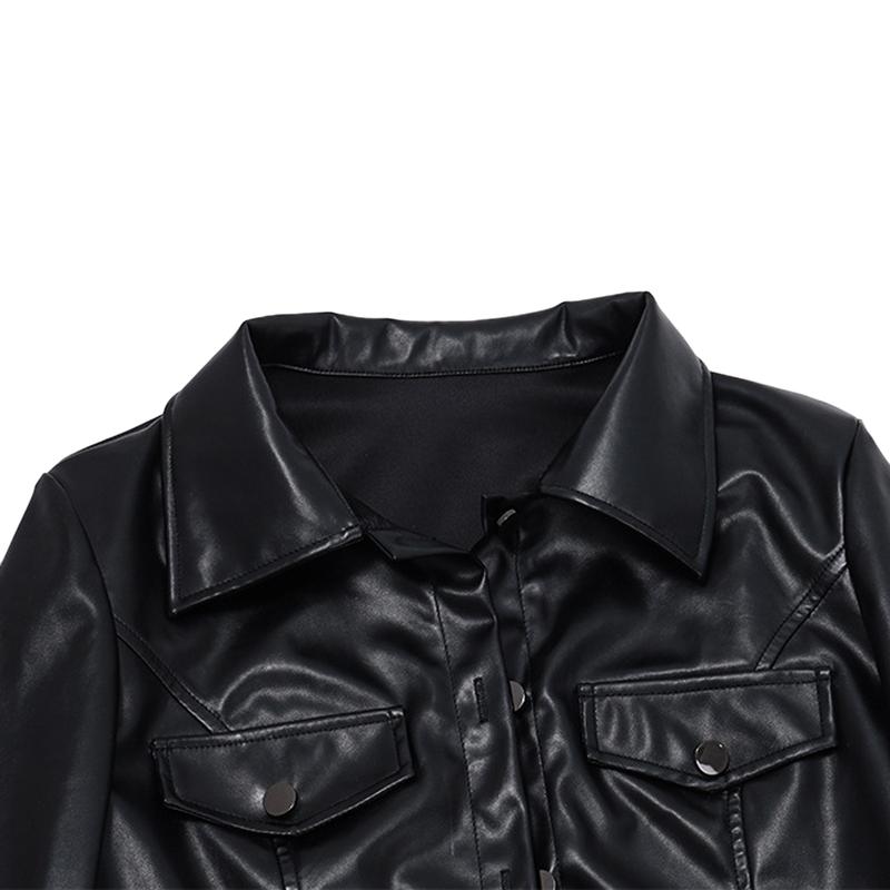 Women Crop Leather Jacket Solid Color Casual Long Sleeve Button Down Jacket Fall Outwear Coats Love Polyester Spring Tops Outerwear Black Fitted Women Crop Leather Jacket Solid Color Casual Long Sleeve Button Down Jacket Fall Outwear Coats Love Polyester Spring Tops Outerwear Black Fitted
