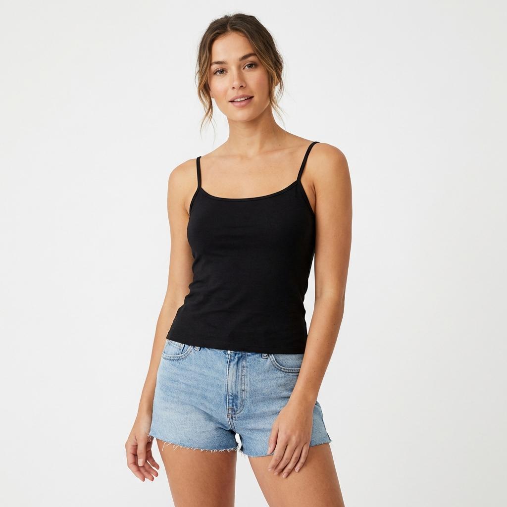 Fitted camisole top |   Classic Black & White Solid Slim Cami Tank Top