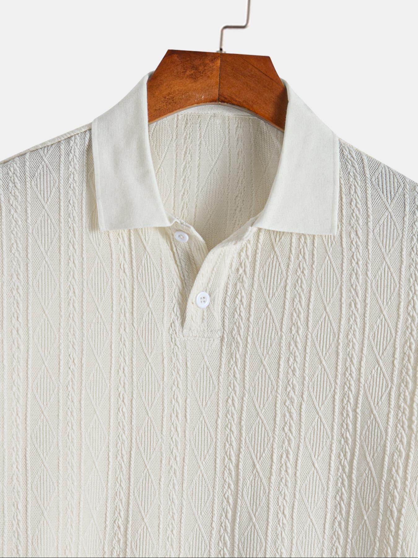 Men's Plain Textured Jacquard Knit Buttons Polo Shirt, Regular Fit Fitted Casual Short Sleeve Top for Summer, Classic Fashion Men's Clothes for Daily Wear, Menswear