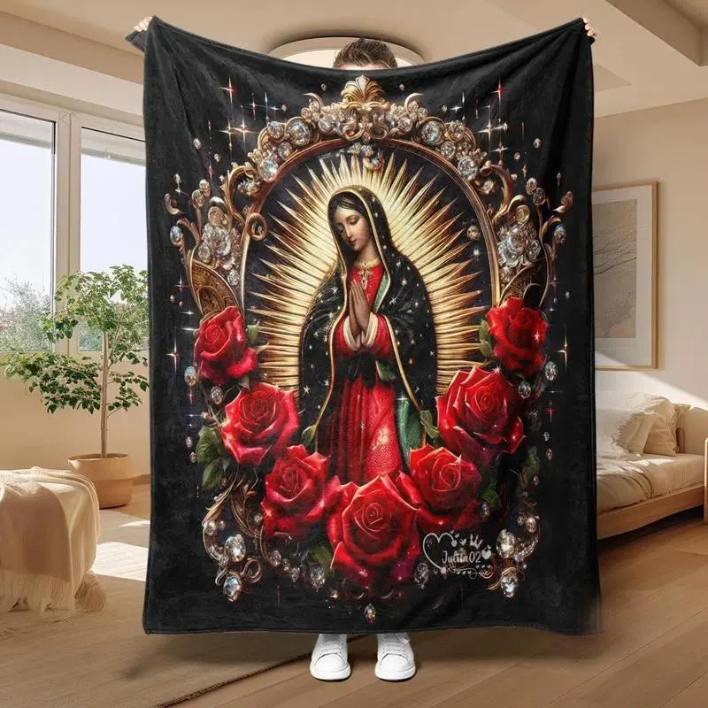 Virgin Mary Pattern Blanket, 1 Count Soft WarmThrow Blanket,Air-conditioned Room Blanket,Warm Nap Blanket for Home Office Travel