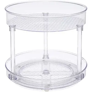 Lazy Susan Turntable Organizer for Spices and Condiments, 9" Diameter, 2 Tier, Clear