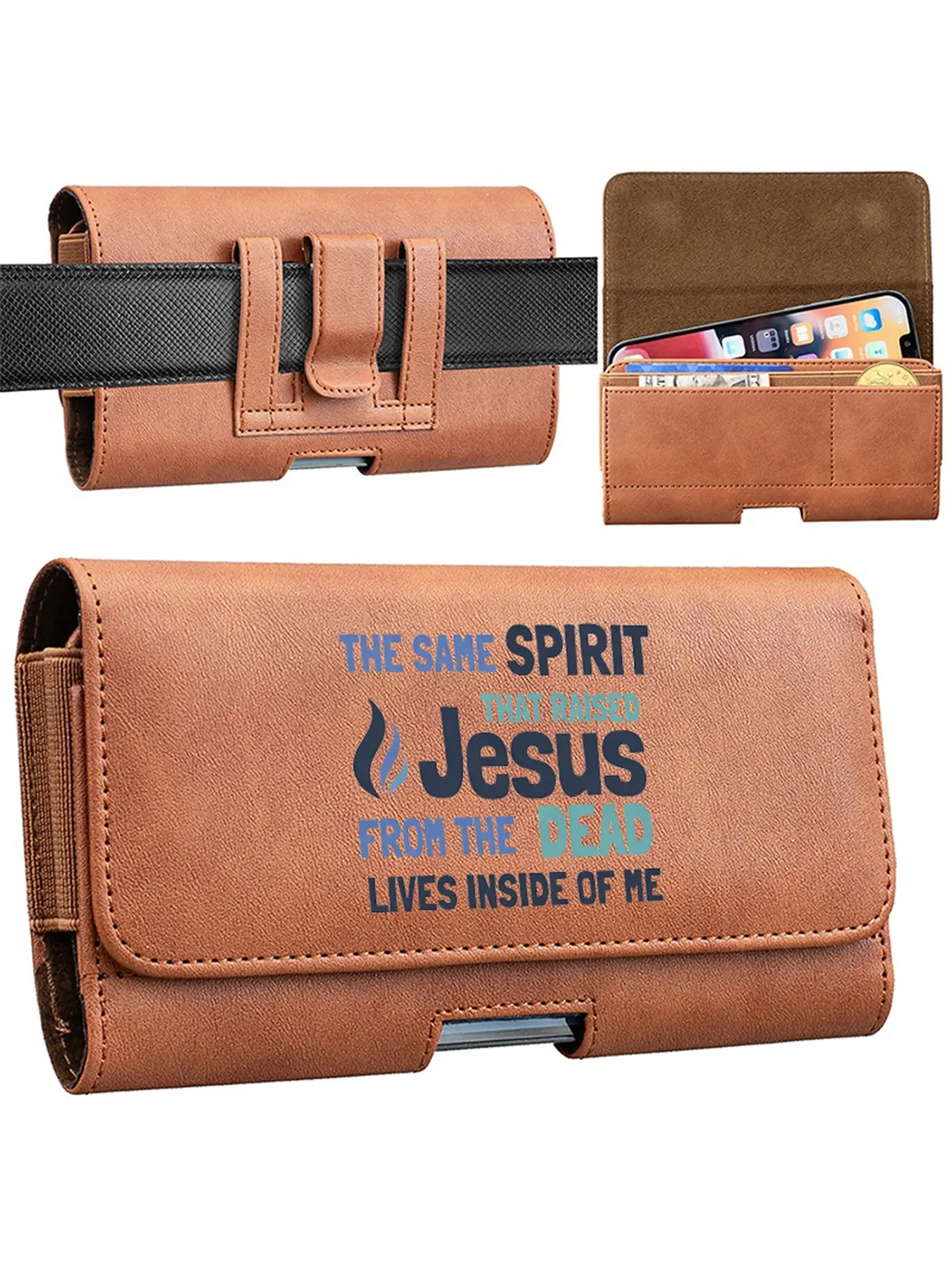 A men's mobile phone waist bag about "JESUUS", a multifunctional storage phone bag suitable for daily travel and outdoor activities such as camping, cycling, fishing, etc., storing phones, cards, cash, birthday gifts/Halloween gifts/Christmas gifts, etc