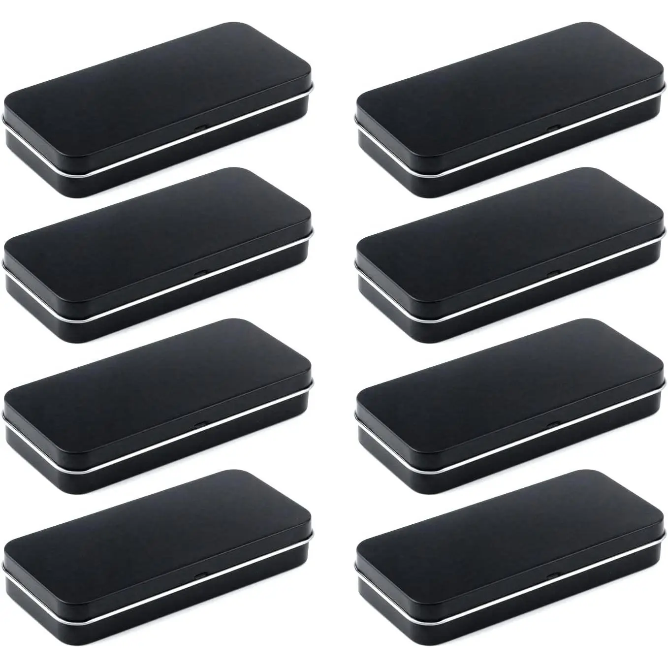 8PCS Black Rectangular Empty Hinged Tin Box with Lid Bulk Mini Storage Containers 4.8 x 2.1 x 0.8 in Organizer for Treats, Candy, Gifts, Crafts
