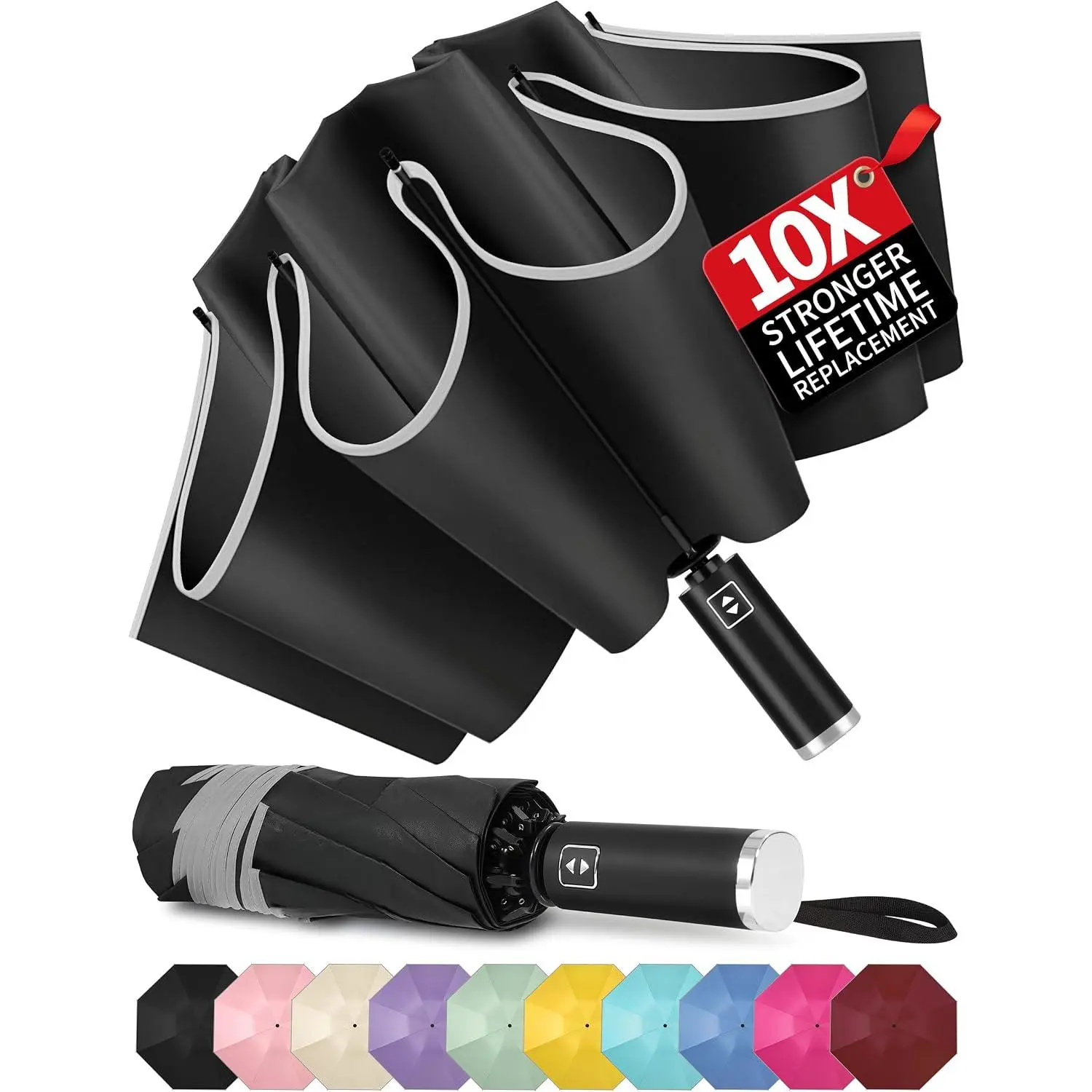 Inverted Travel Umbrella Compact - Windproof Umbrellas for Rain with Reflective Strip, Small UV Umbrella for Sun Protection, Automatic Portable Umbrellas Fold in Reverse for Car, Backpack, Kids