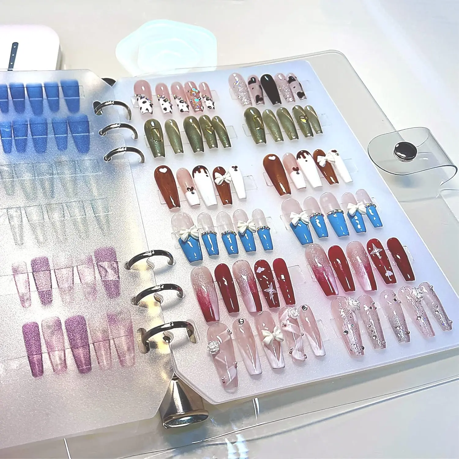 Press On Nail Organizer 10 PCS Clear Empty Press On Nail Storage Press On Nail Packaging for Fake Nail Storage Nail Display Book Nail Salon Press On Nail Supplies Organizer with Nail Tape