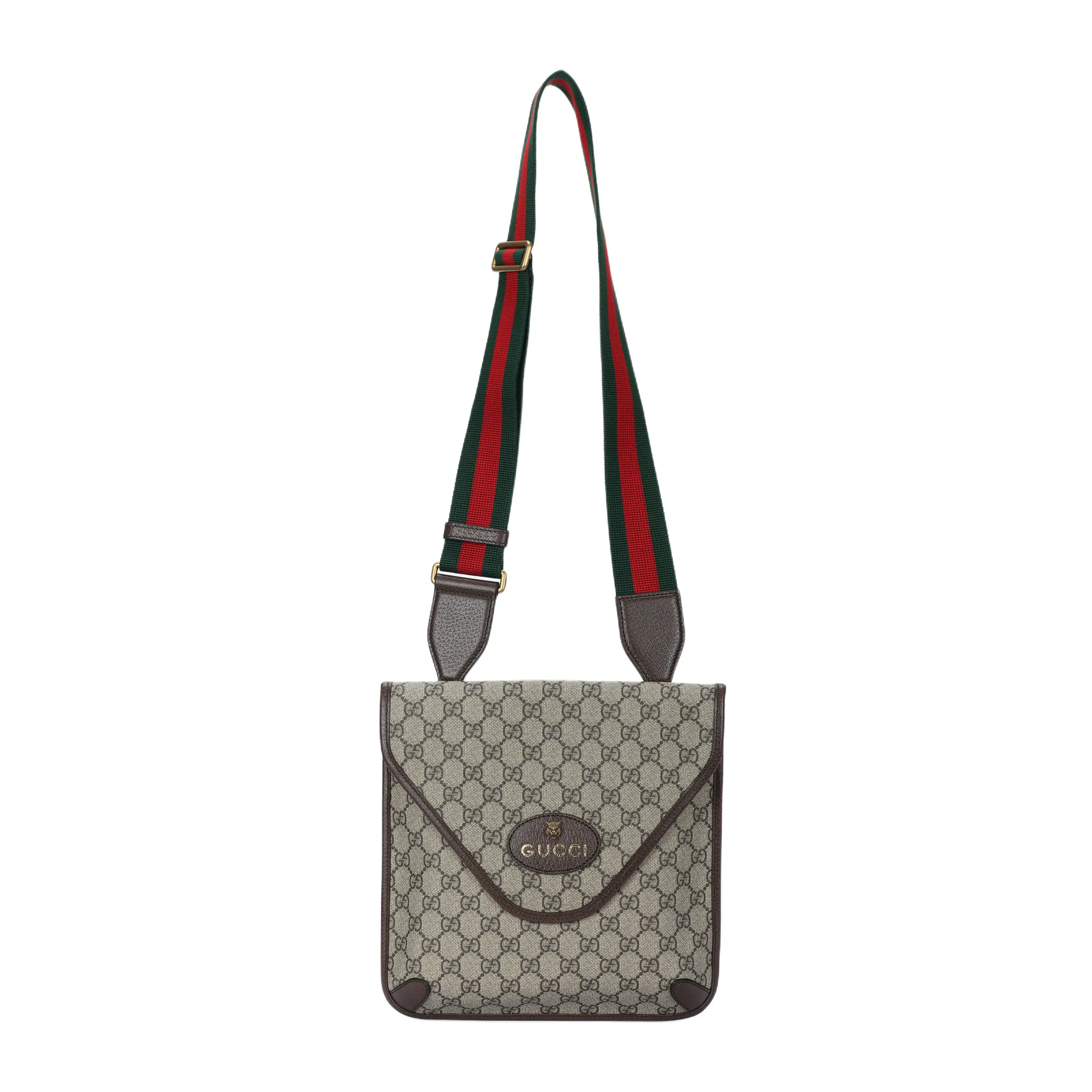 Gucci Neo Vintage Distressed Metal Tiger Head Monogram Canvas and Leather Waist Bag for Men in Ebony and Brown