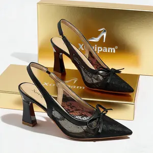 Women Mesh High Heels,Summer Heel Sandals,Pointed Toe Block Heel Slingback Strap,Office Business Casual OL Women Shoes Elegant Comfortable