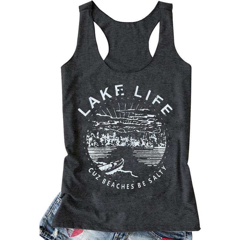 Lake Life Summer Racerback Tank Tops for Women Funny Lake Vacation Shirt Camis Teen Girls Graphic Workout Tanks Shirt
