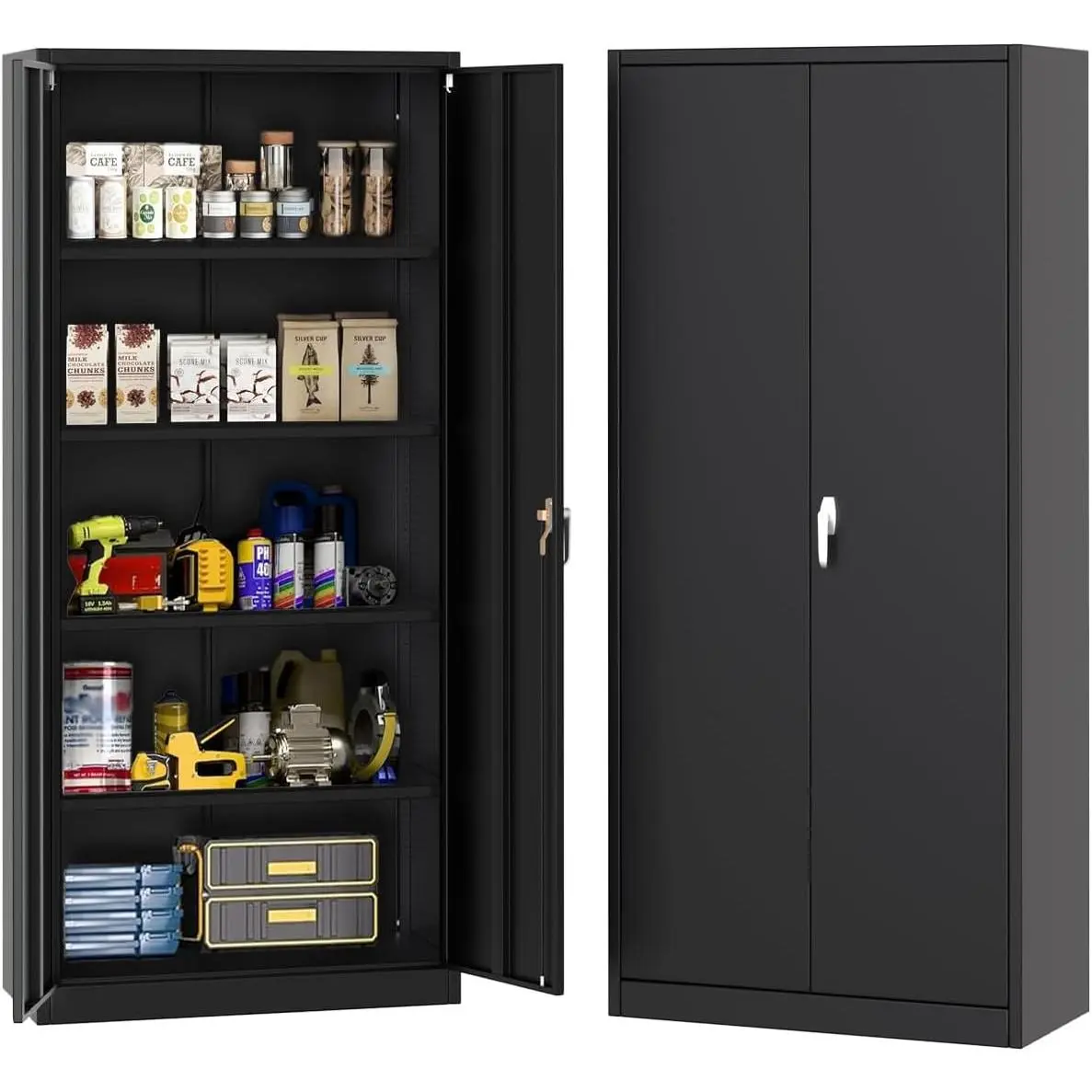 Lockable & Mobile Metal Storage Cabinet - 71" Tall Steel Organizer with 4 Adjustable Shelves, Locking Doors & Wheels - Secure File & Tool Storage for Home, Office, Garage, or Workshop