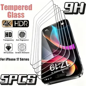 5-Pack 4K Ultra-Clear 9h Tempered Glass Film for iPhone X/XS/XR/11/12/13/14/15/16/17 Pro/pro Max, Anti-Fingerprint, Shockproof, Scratch-Resistant