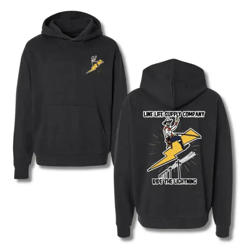 [Ship from U.S] Ride The Lightning Hoodie – Line Life Supply Company Lineman Sweatshirt, Lightning Bolt Powerline Worker, Double Sided.