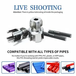 3-in-1 Heavy Duty Pipe Threader Set, Hardened Steel Internal & External Tap Tool with 3 Sizes (1/2, 3/4, 1), Cutting Function & Storage Box for Plumbing Repair, Installation