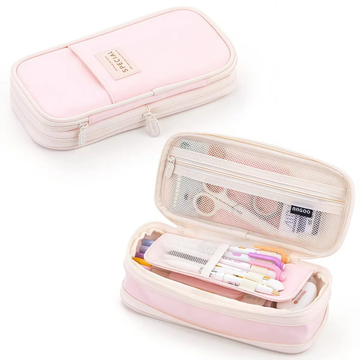 Large Capacity Pastel Pencil Case, Multi-Compartment Stationery Organizer, Aesthetic Pouch for Students & School Supplies