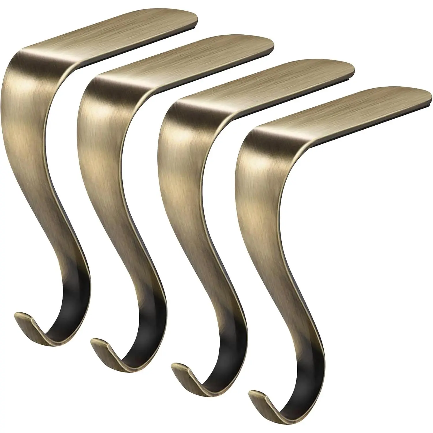 Set of 4 Bronze Christmas Stocking Holders Hooks for Mantle and Fireplace