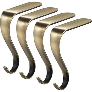 Set of 4 Bronze Christmas Stocking Holders Hooks for Mantle and Fireplace