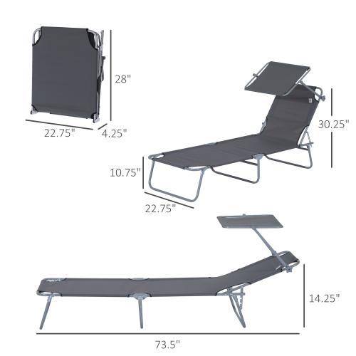 Folding lounge chair with adjustable backrest and sunshade, suitable for outdoor sunbathing, beach, camping, hiking, and courtyard.Portable reclining leisure chair
