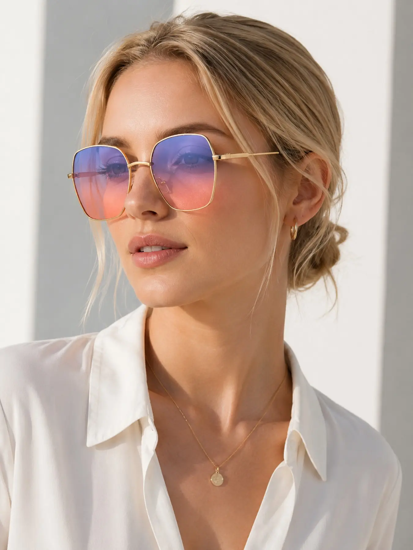 Women's High-End Fashion UV Protection Sunglasses, Gradient Large Frame Metal Sun Glasses, Stylish Face-Fitting Shades for All Seasons