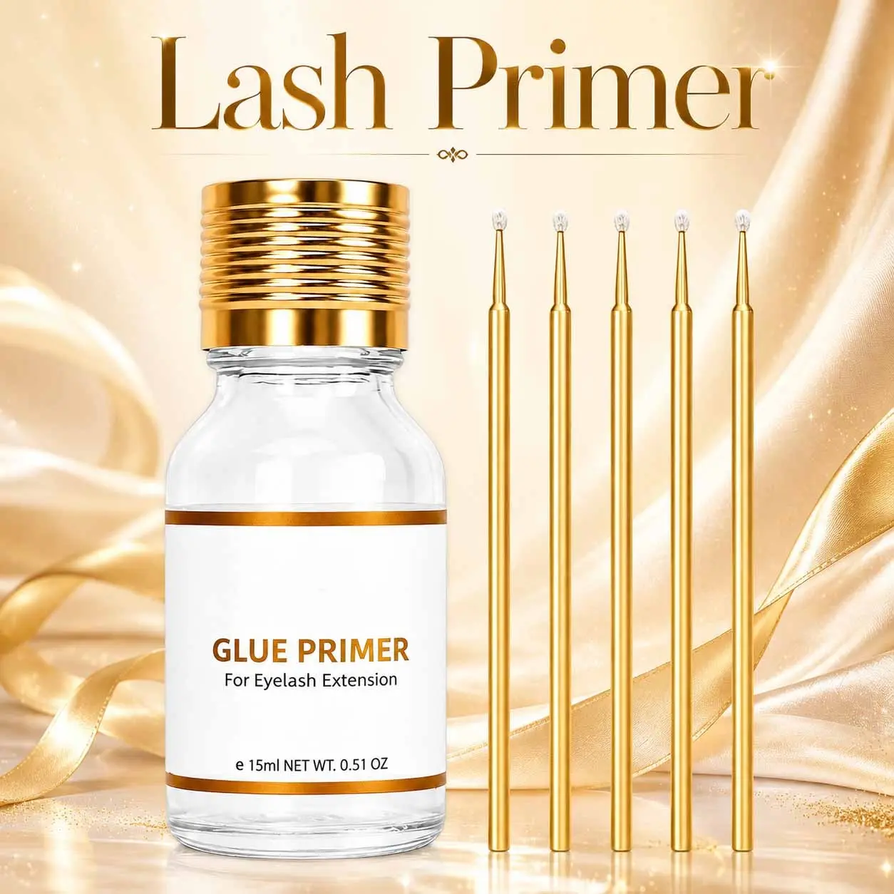 Lash Primer for Eyelash Extensions, 15ml Eyelash Extension Primer with 5 Micro Applicator Brushes, Lash Prep & Cleansing Primer for Extension Application