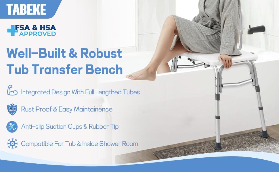 Tub Transfer Bench for, Tool Free Assembly Shower Chair with Backrest & Armrest, Shower Bench, Shower Seat for Elderly and Disabled Tub Transfer Bench for, Tool Free Assembly Shower Chair with Backrest & Armrest, Shower Bench, Shower Seat for Elderly and Disabled