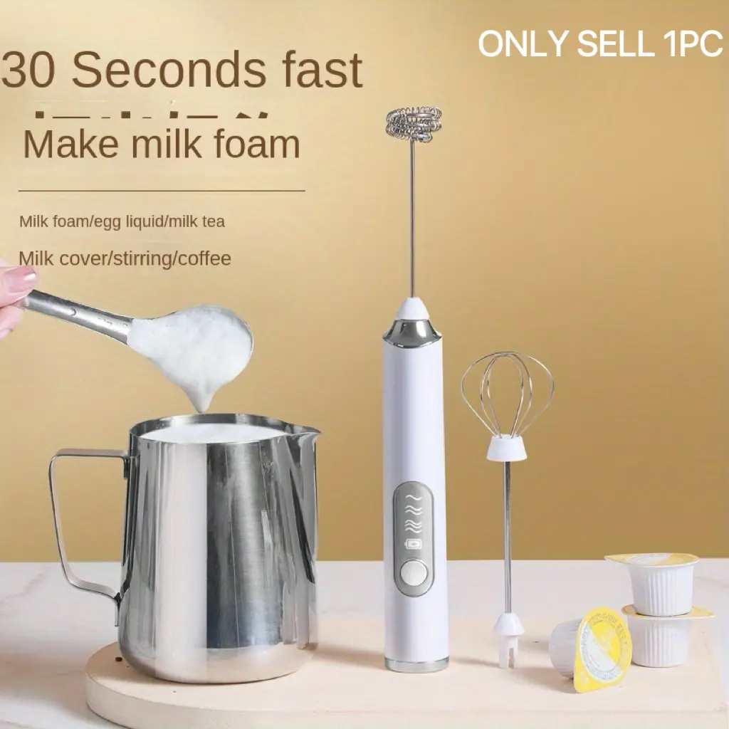 USB Rechargeable Handheld Electric Milk Frother, 3 Speed Adjustable Foam Maker with 2 Heads, Coffee & Hot Chocolate Mixer, Kitchen Appliances for Home Use
