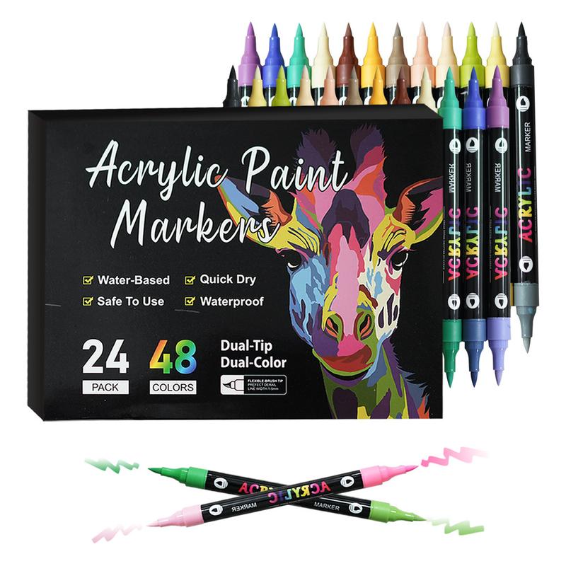 24-120 Colors Acrylic Paint Pens, Dual Tip Markers with Brush Tip, Ideal for Rock Painting, Wood, Canvas & More, DIY Craft Supplies, Art Marker Set
