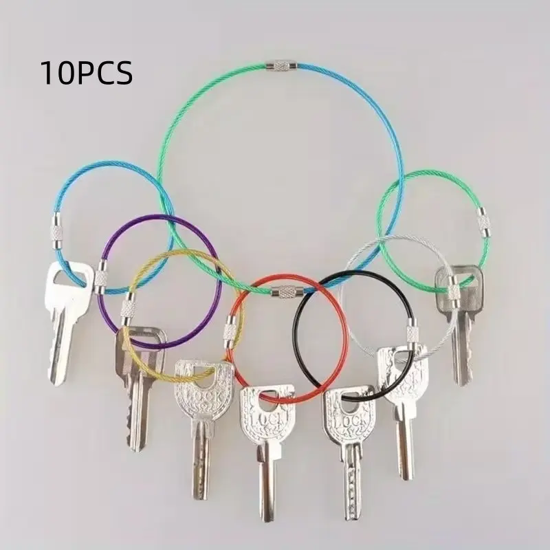 10 Stainless Steel Tags, Mixed Colors, Large Rope with Rotating Closure, Nylon Coated, Ideal for Luggage and ID Tags