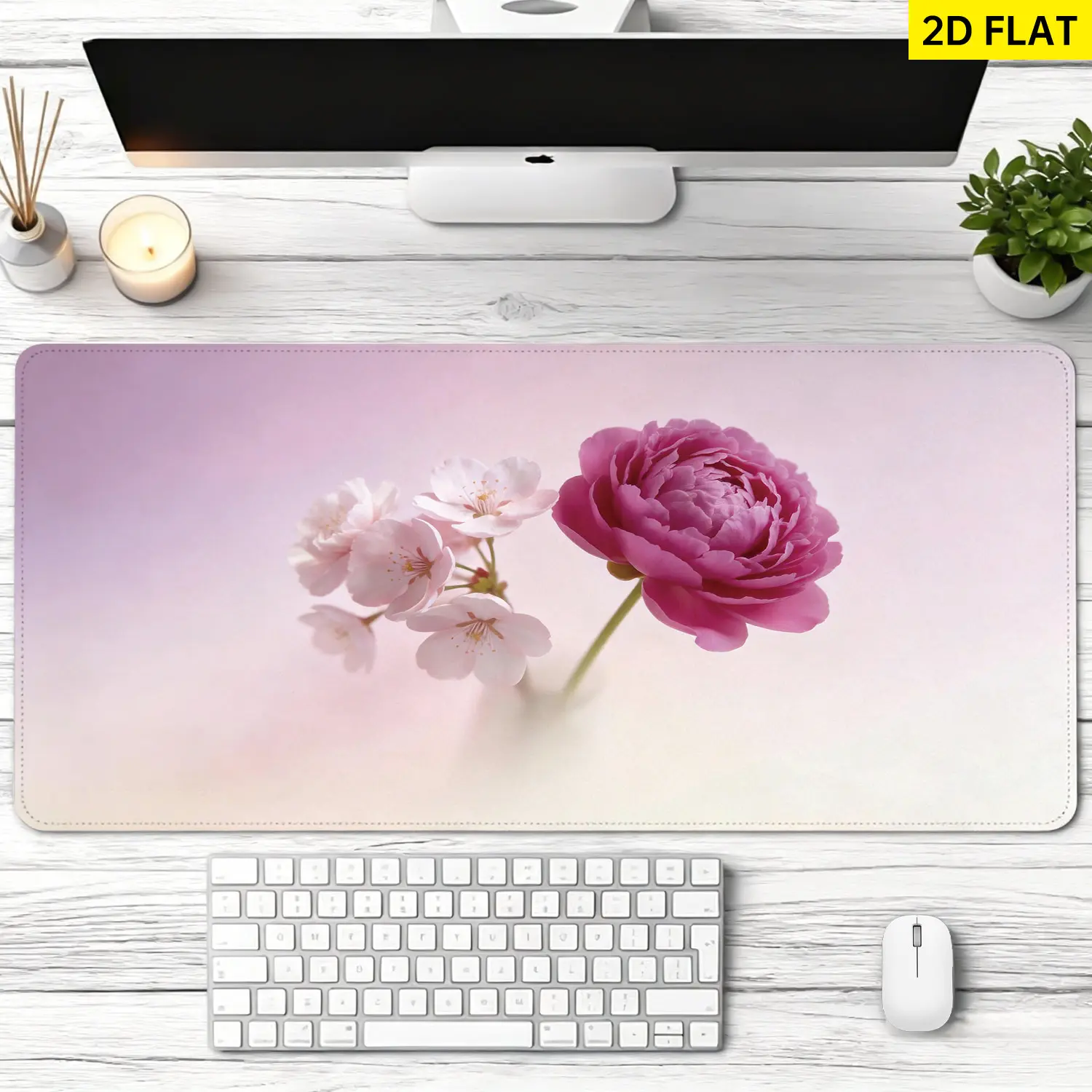 Extra Large Floral Print Mouse Pad with Pink Peony & Cherry Blossom Design, Non-Slip Rubber Base, Lock Edge, Washable, Multi Size, Premium Precision Control Mousepad for Home-Office, Gaming Users, Desktop Protection & Gifting