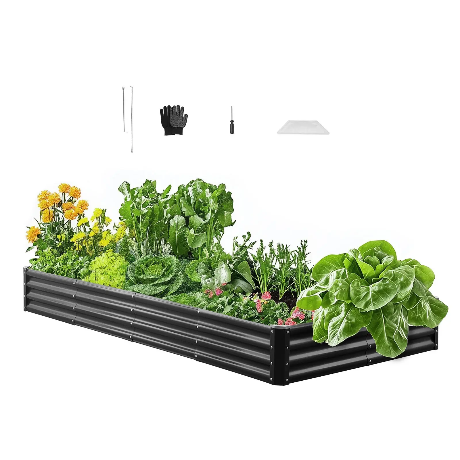 VEVOR Metal Raised Garden Bed, 8 x 4 x 1 ft Outdoor Galvalume Planter Garden Box, Open Bottom Design, Large Planter Raised Bed for Growing Vegetables, Flowers, Herbs, and Succulents, Dark Gray