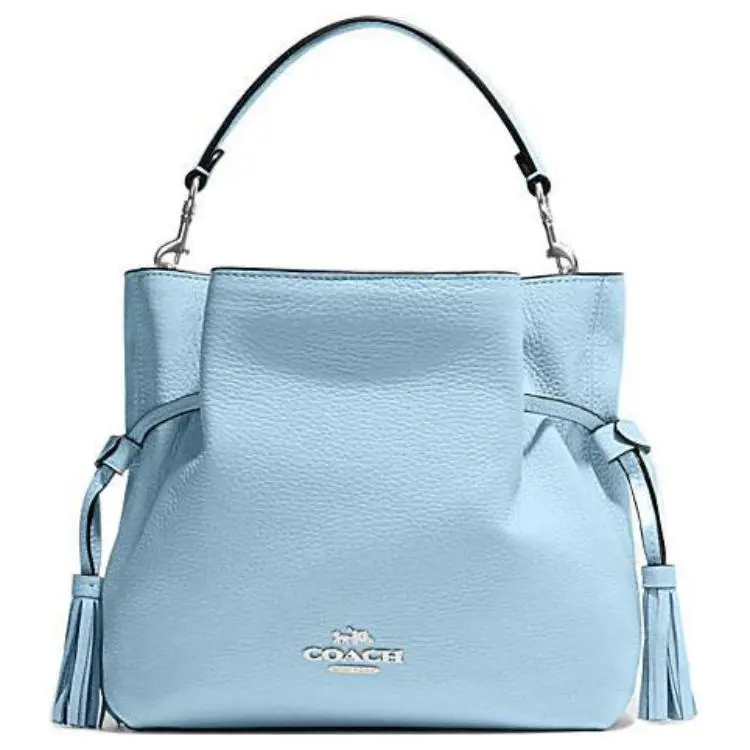 Coach Andy 24 Drawstring Magnetic Closure Pebbled Leather Handbag for Women, Medium Size, Blue