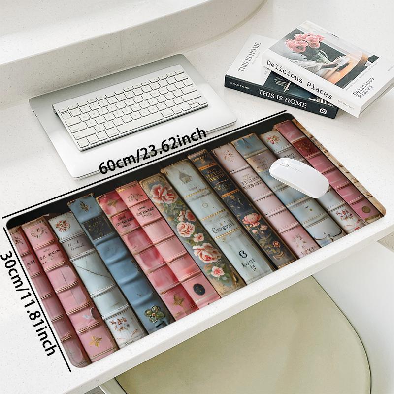 Vintage Books Pattern Mouse Pad, Large Non-Slip Rubber Base Stitched-Edge Desk Pad, Office Desk Accessory for Laptop & Desktop, Non-Slip Mousepad #TOP PICKS
