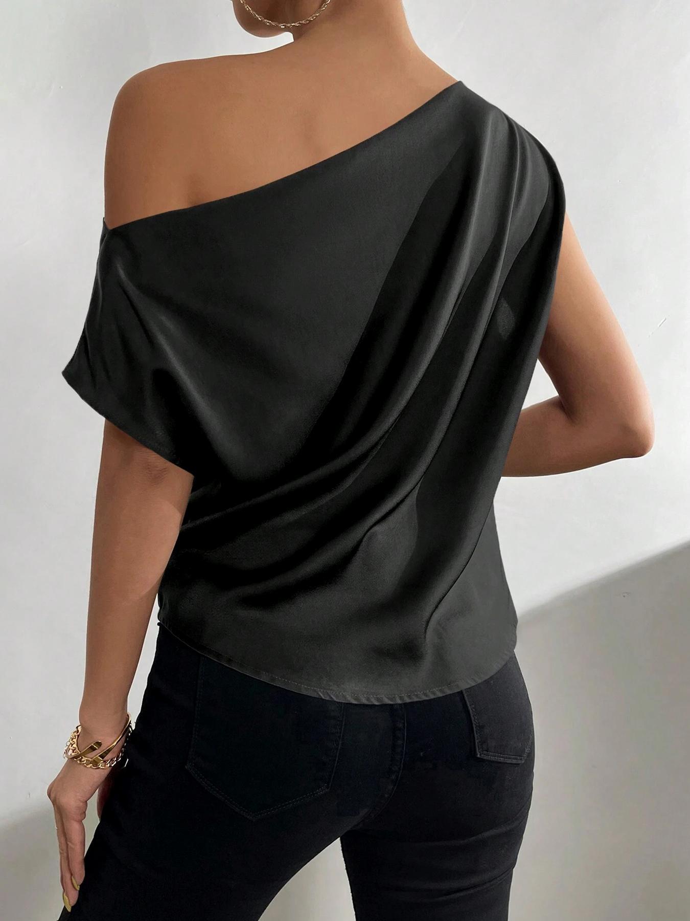 Women's Plain Blouse, Chic Casual One Shoulder Top for Daily Wear, Ladies Clothes for All Seasons