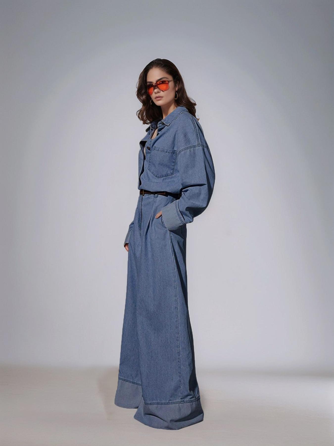 Women's Pocket Denim Jumpsuit without Belt, Casual Fashion Wide Leg Denim Jumpsuit for Daily Wear, Ladies Clothes for All Seasons, Denim Jean Overalls