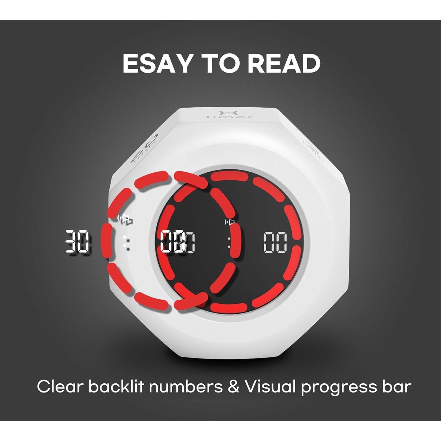 Flip Cube Pomodoro Timer - Rechargeable Visual Countdown & Count Up Stopwatch, 7 Preset Intervals, 3  Modes, Productivity Tool for , , Study, Work & Kitchen (White)