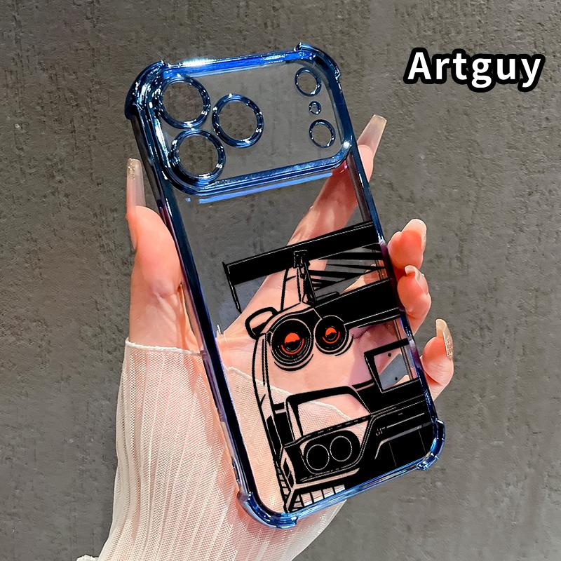 Four Corner Anti-Fall Racing Glow Pattern Phone Case for iPhone 17 Pro Max 16 Air 15 Plus 14 13 12 11 E Shockproof Transparent Electroplated Protective Cover