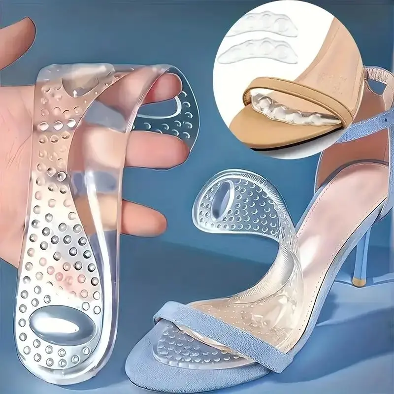 2 Pcs Ultra Soft Silicone Heel Insoles, Transparent Thick Arch Support, Non-Slip Self-Adhesive, Ergonomic Comfort for Women