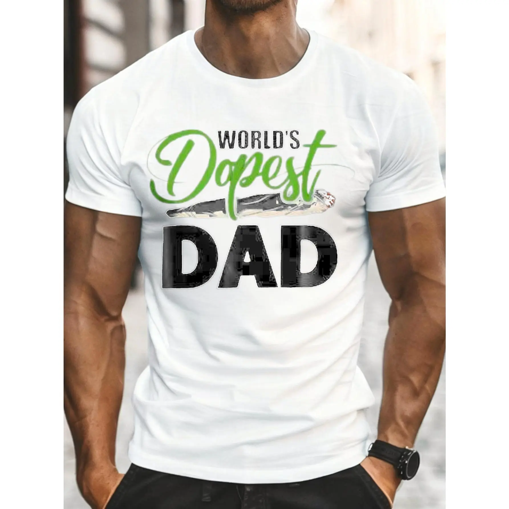 Casual, Men's T-Shirt, World's Dopest Dad With Joint Graphic, Everyday Wear, Father's Day Gift