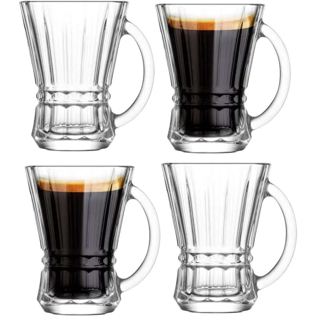Espresso Cups, 5 oz Clear Glass Coffee Mugs, Cappuccino Cups with Large Handle, Drinking  Glasses for hot and cold beverages, Latte, Mocha, Milk (Clear 4 Pack)