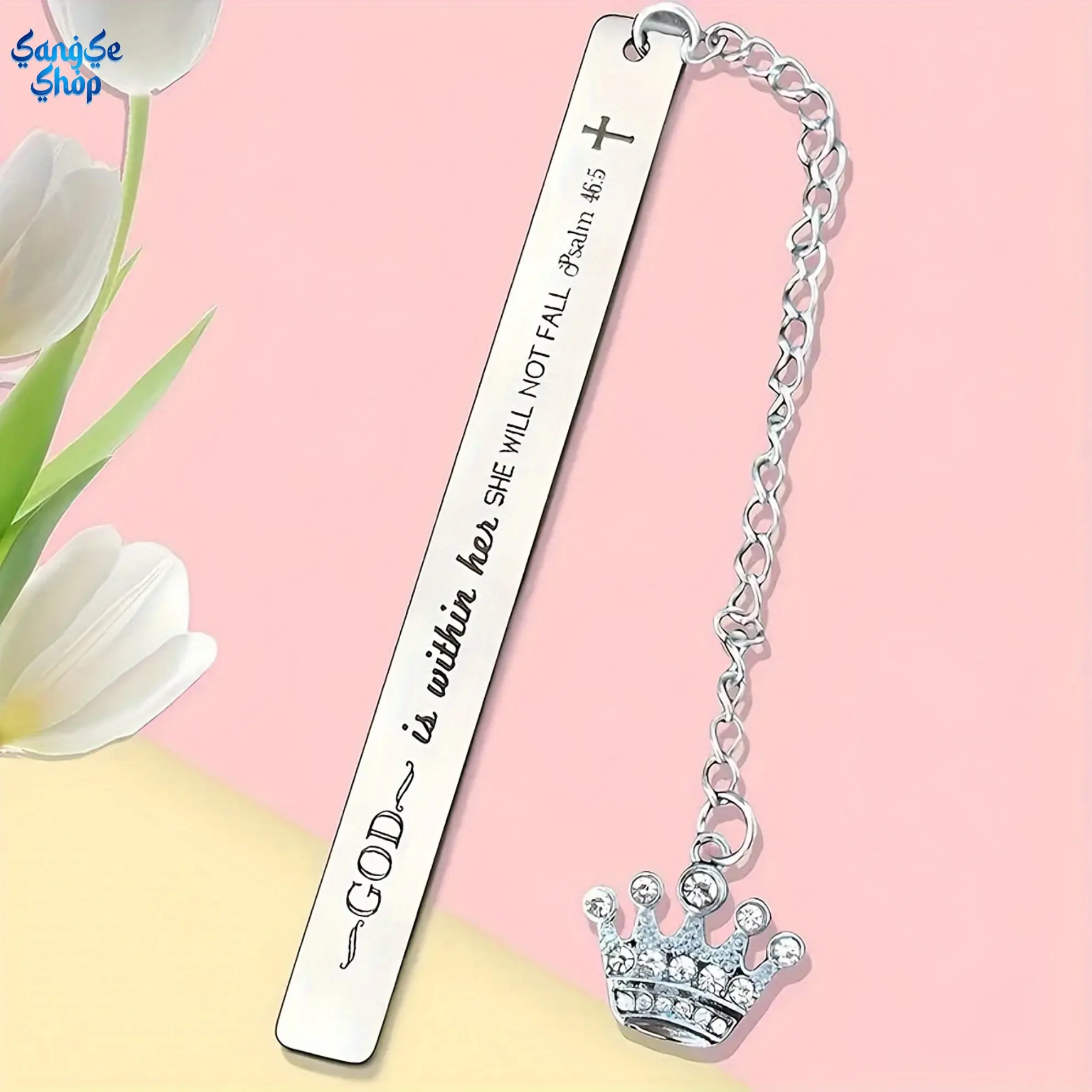 Classic Stainless Steel Bookmark for Men, Durable Christian Gift with Psalm 46:5 Inscription and Inspirational Cross Charm, Page Marker, Faith-Based, Slim, Baptism, Rectangular, Elegant, Scripture Reference