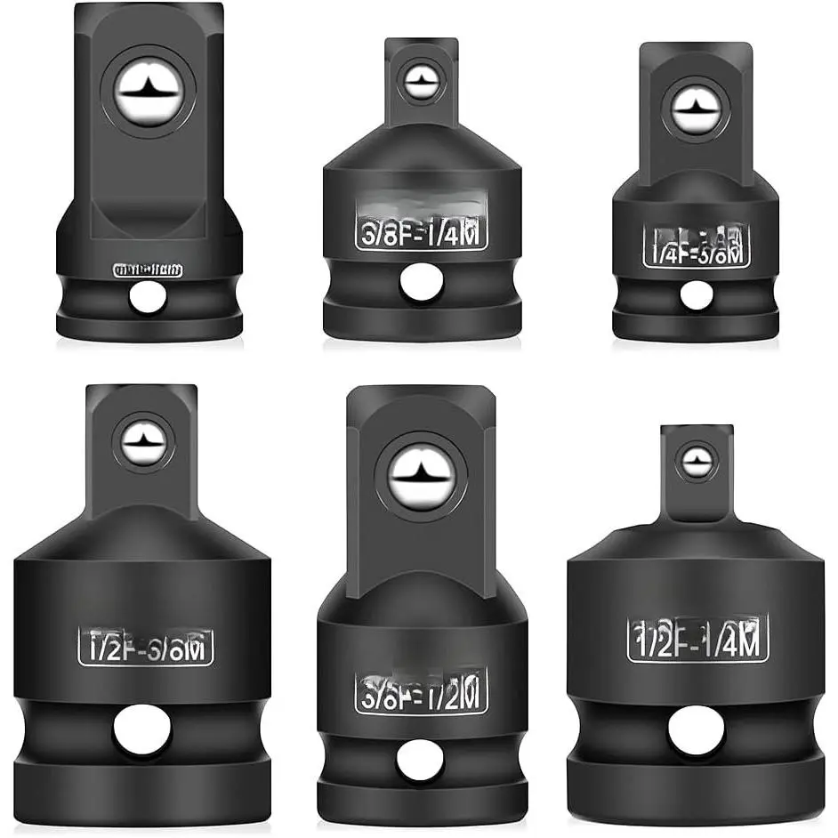6 count  Socket Adapter and Reducer Set, 1/4", 3/8", 1/2" Chrome Vanadium Steel  Ratchet/Socket Extension/Conversion Kit for automotive maintenance and construction engineering