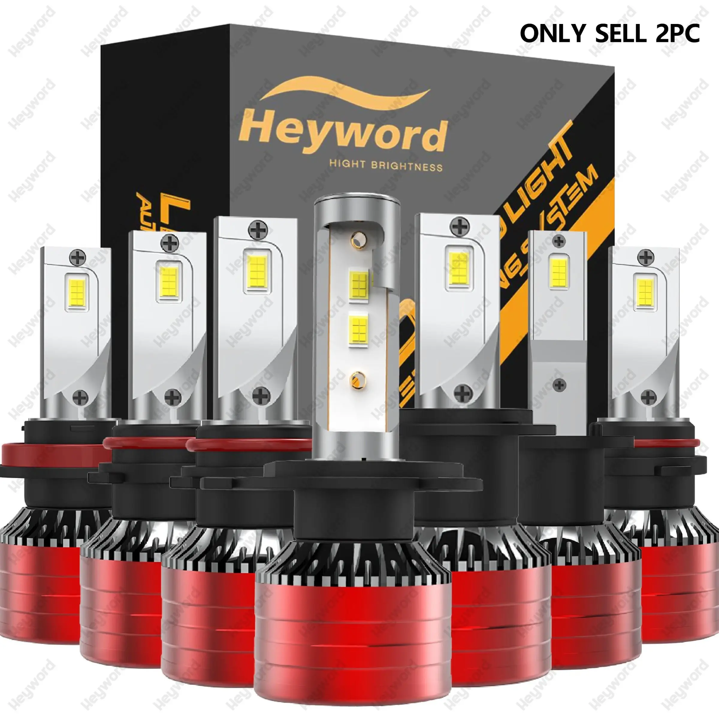 Heyword 2pcs Super Bright LED Car Headlight Kit, 60000lm H11 H7 H4 H1 Bulbs, Canbus 6500k, 3570 Csp Chip, Aluminum, 12V, for Motor Vehicles